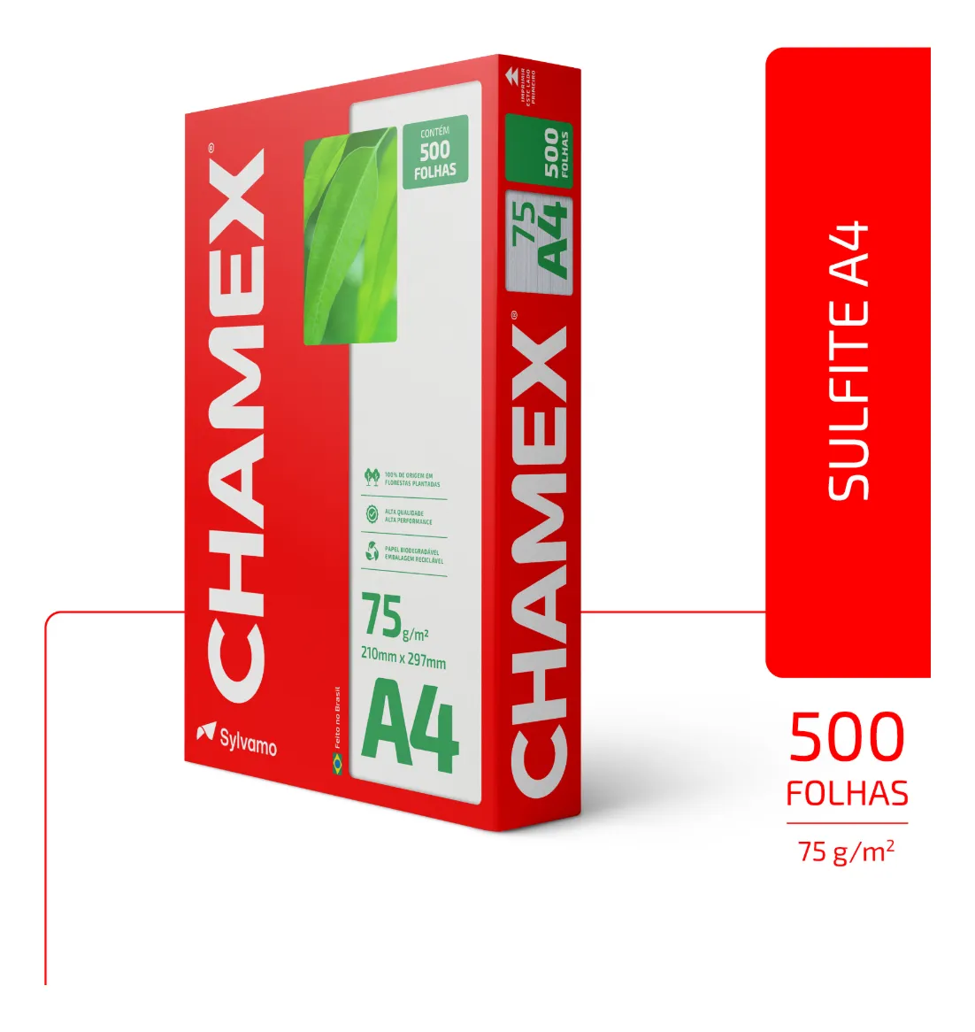 Papel Sulfite Profissional Sustentável Chamex A4 75g 210x297mm - Pacote 500 Folhas