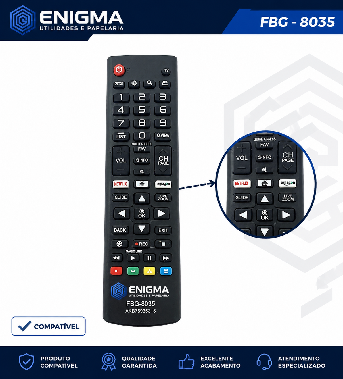 CONTROLE TV COMPATÍVEL C/ SMART LG NETFLIX/AMAZON