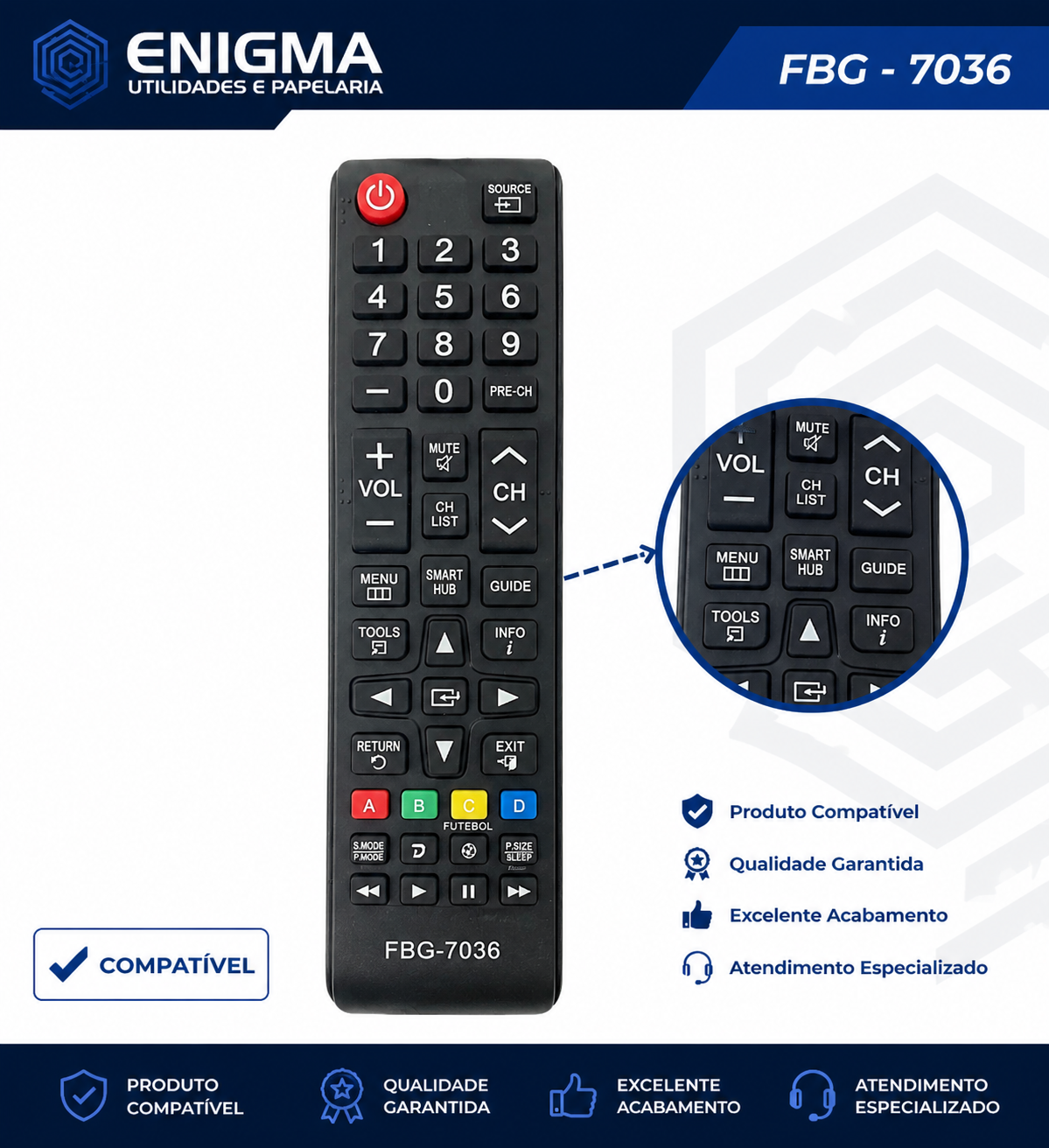CONTROLE TV SMART COMPATÍVEL C/ SAMSUNG HUB